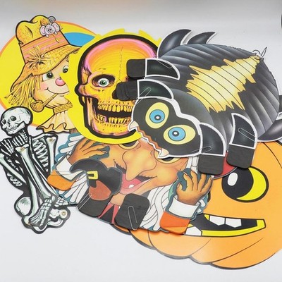 Vintage Die Cut Halloween Decoración Beistle Articulado Esqueleto Calavera 1973