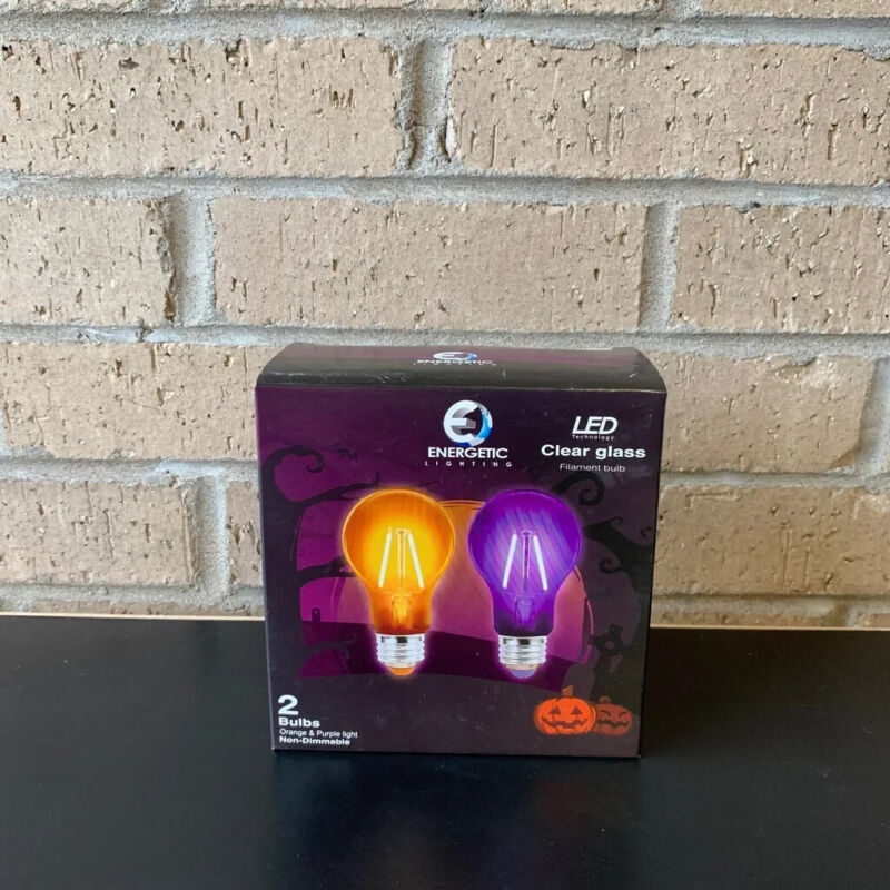 New Set of 2 LED Light Bulbs Clear Glass - Orange and Purple Halloween 2 Watts