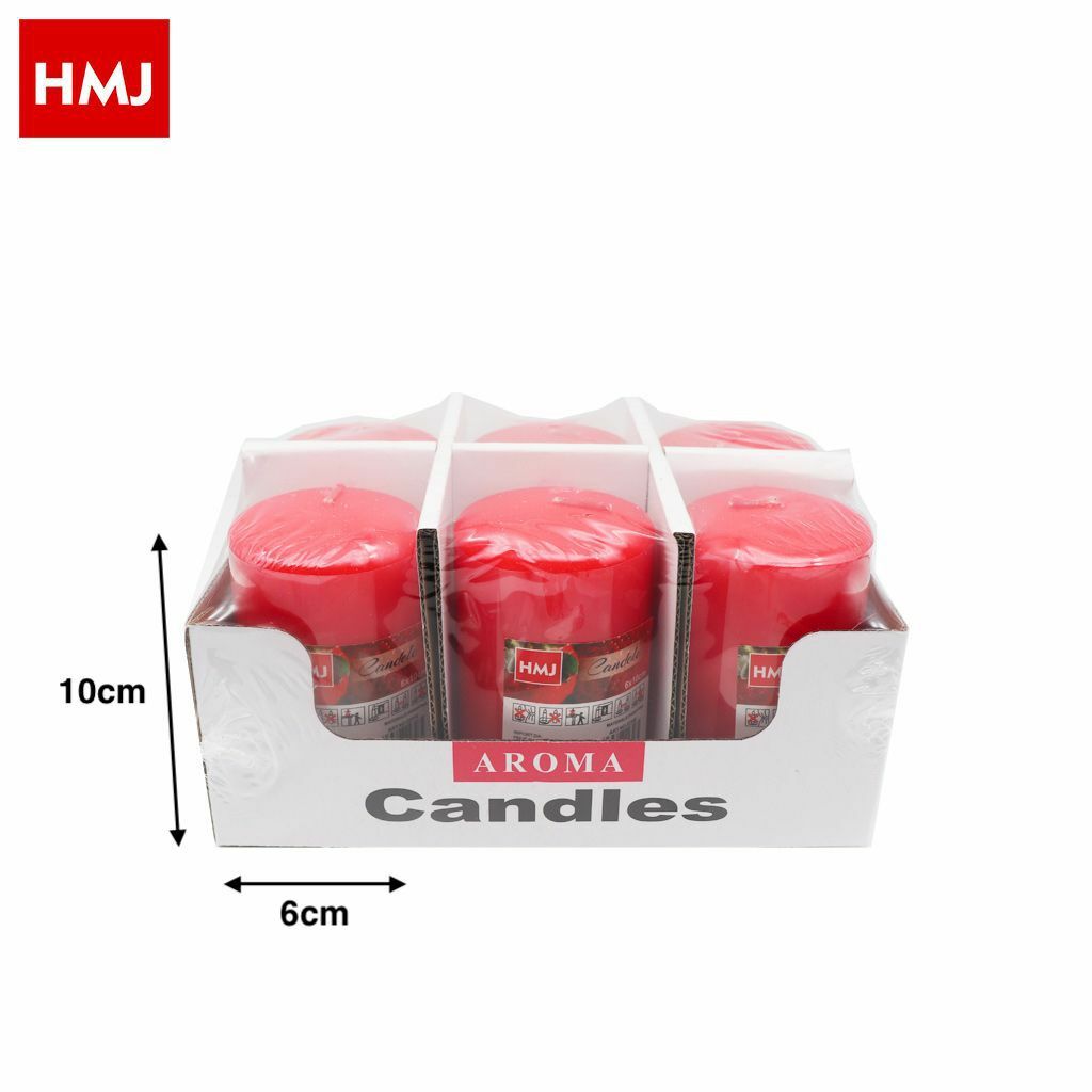 Set 6 Pezzi Candele Cera Profumate Fragranza Aroma Rosse 6x10cm hmj