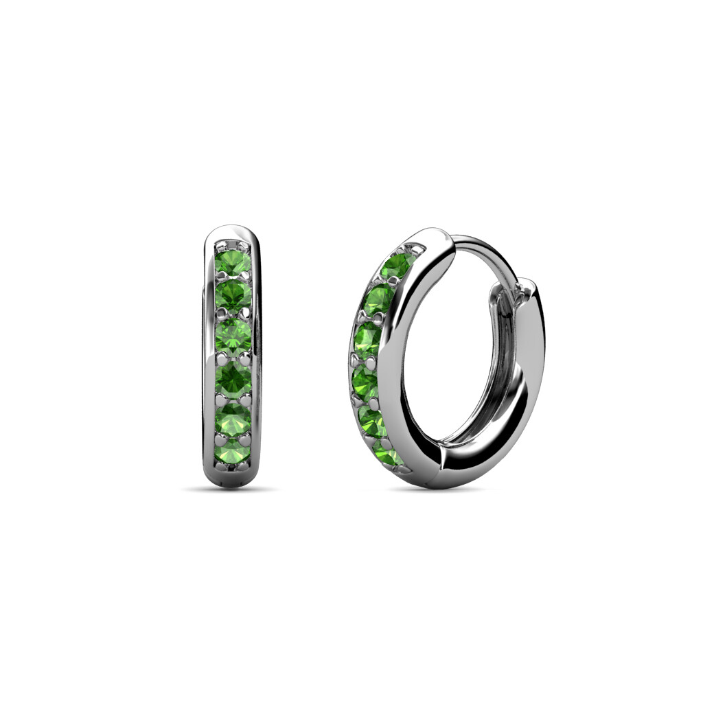Pre-owned Trijewels Petite Green Garnet Huggies Womens Hoop Earrings 1/3 Ctw 14k Gold Jp:9913