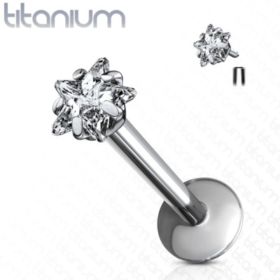 1pc Internally Threaded Solid Titanium Star Gem 16g Labret Monroe Stud Lip Ring