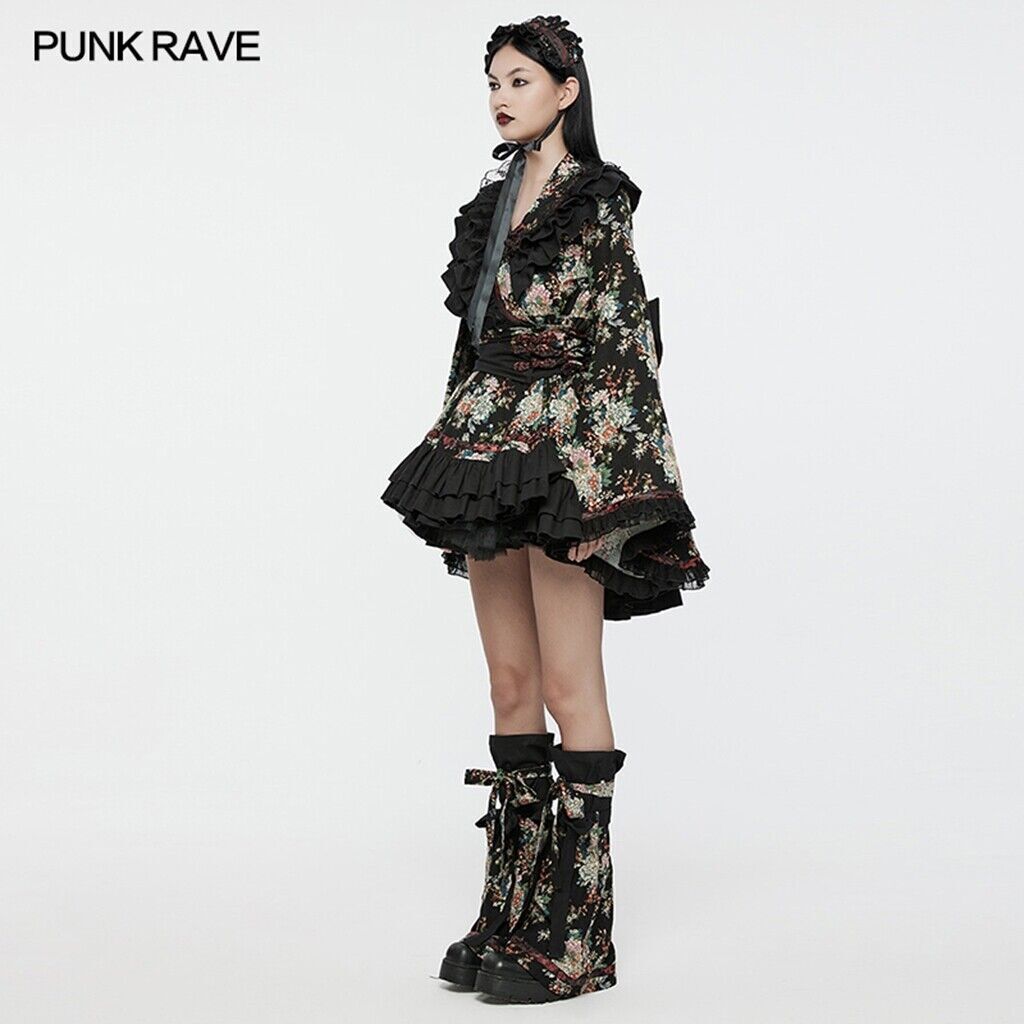 Pre-owned Punk Rave Lolita Lovely Pretty Japanese Style Princess Kimono Long Sleeve Dress In Black