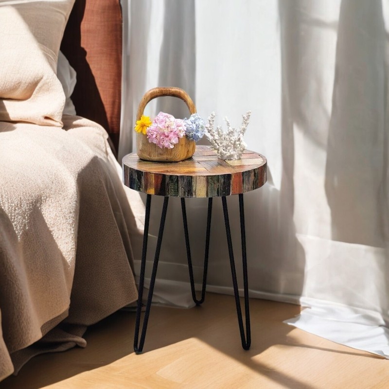 Greenage End Table Sofa Side Table Reclaimed Wood Living Room