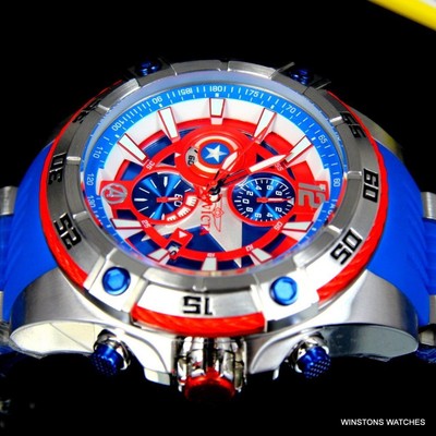 Pre-owned Invicta Marvel Captain America Bolt Viper 52mm Chronograph Limited Watch