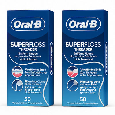 OralB Superfloss THREADER Zahnseide 100 Fäden 2er Set Zahnseide Sparset NEU OVP