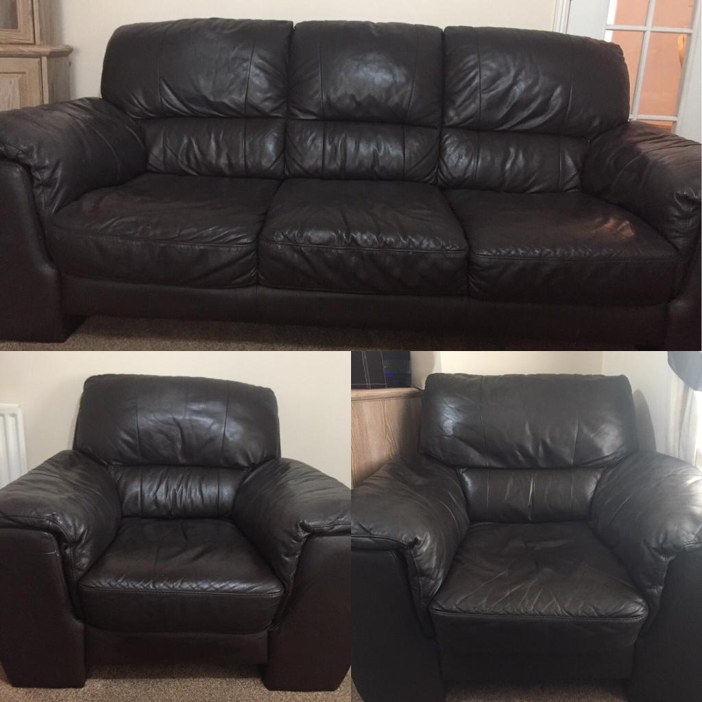 Brown leather 3 piece suite in Swansea Gumtree