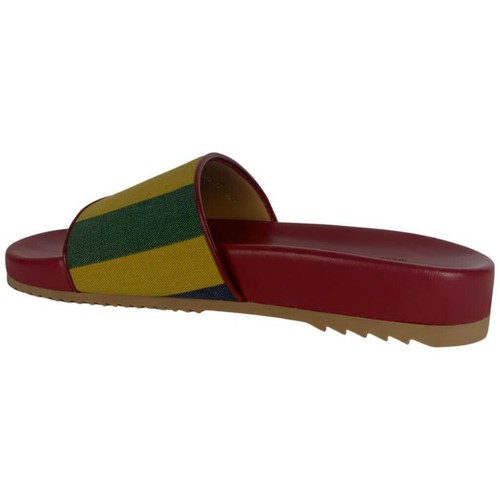 Pre-owned Gucci Men's Red Multi Baiadera Slides Sandals Canvas Stripes Sz 10