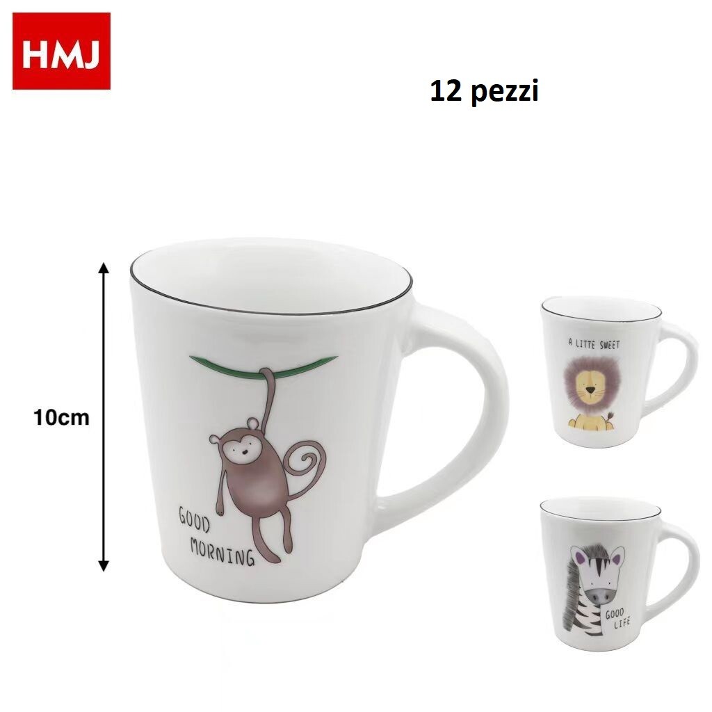Set 12 Pezzi Tazza Tazzone Porcellana Latte Colazione Animali hmj