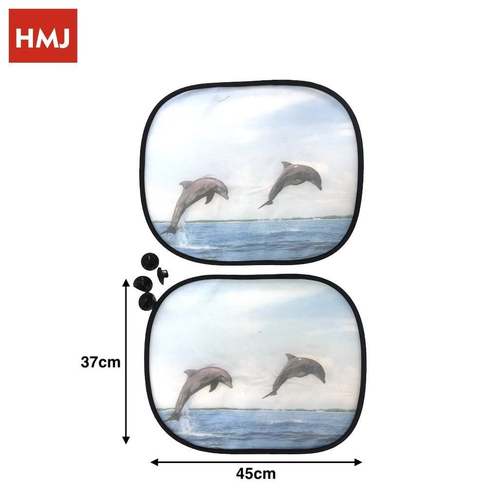 Set 2 Tendine Parasole Oscuranti Auto Finestre Con Ventose Delfini 44x38cm hmj