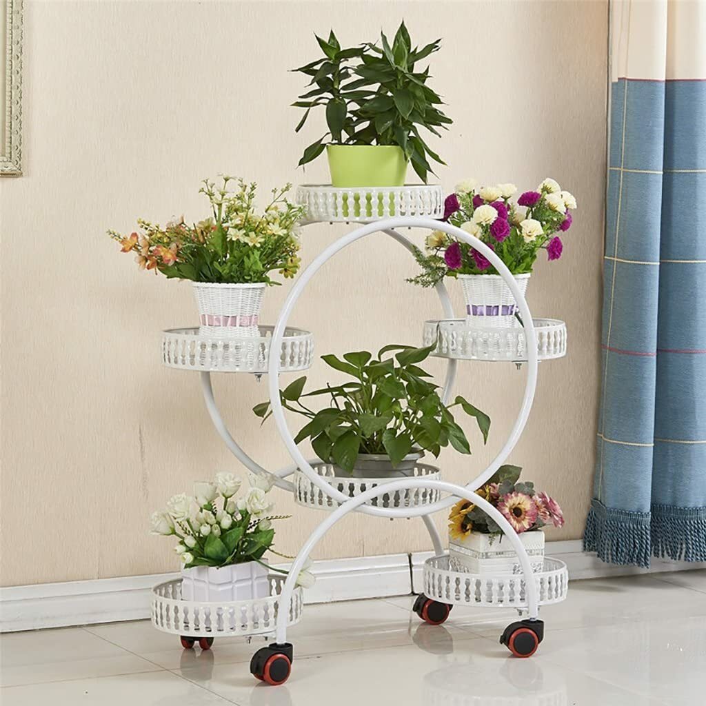 Mobile Tavolino Porta Piante Vasi 6 Scomparti Rotelle In Ferro Bianco 15347 bal