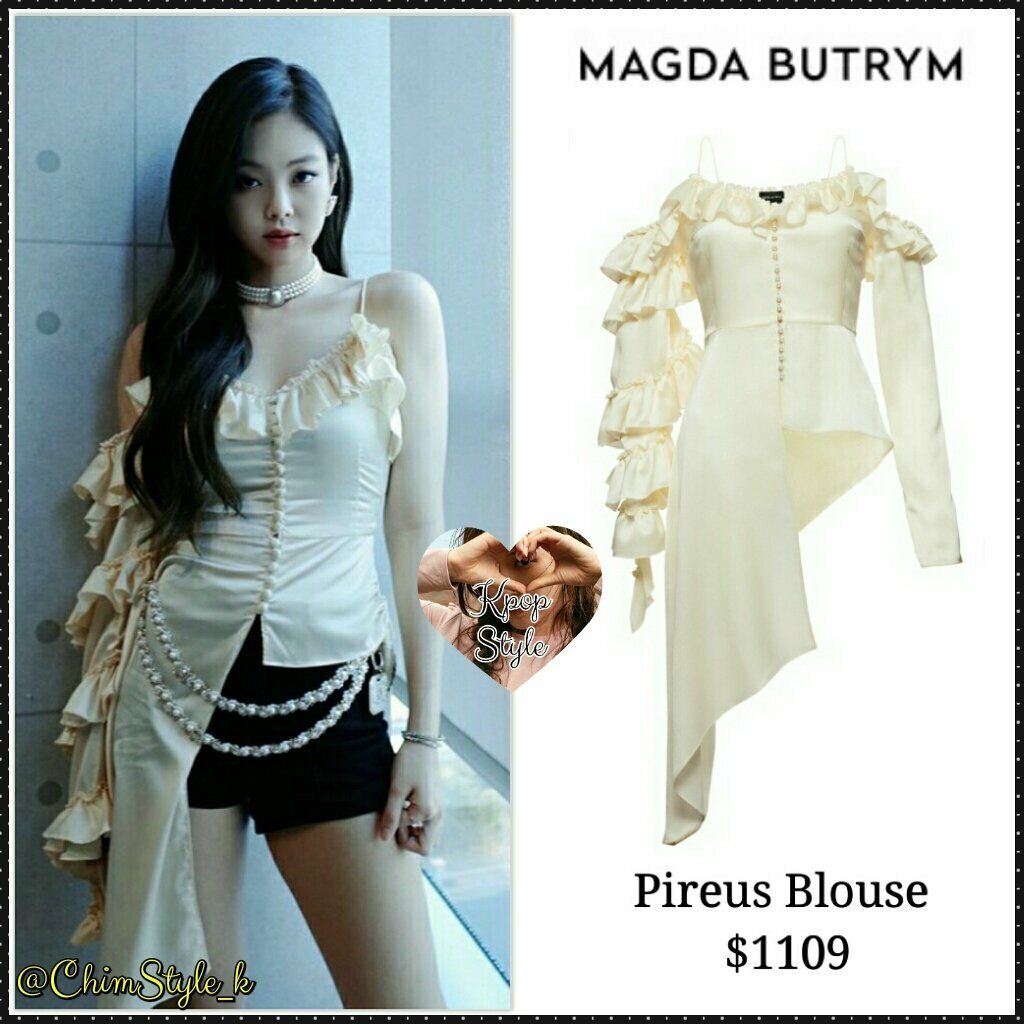 Pre-owned Magda Butrym Square Neckline Long Sleeve Tunic Small Jennie Kim Blackpink Solo In White