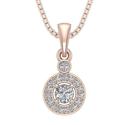 K10ローズゴールド MINI HALO NECKLACE Diamond Halo Necklace 1/4 ct tw Round-Cut 10K Rose Gold