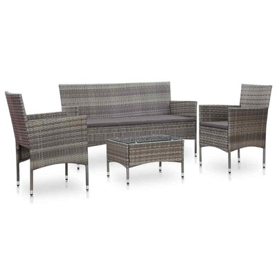 vidaXL Gartenmöbel 4tlg. Poly Rattan Grau Sitzgruppe Gartenset Lounge Sofa