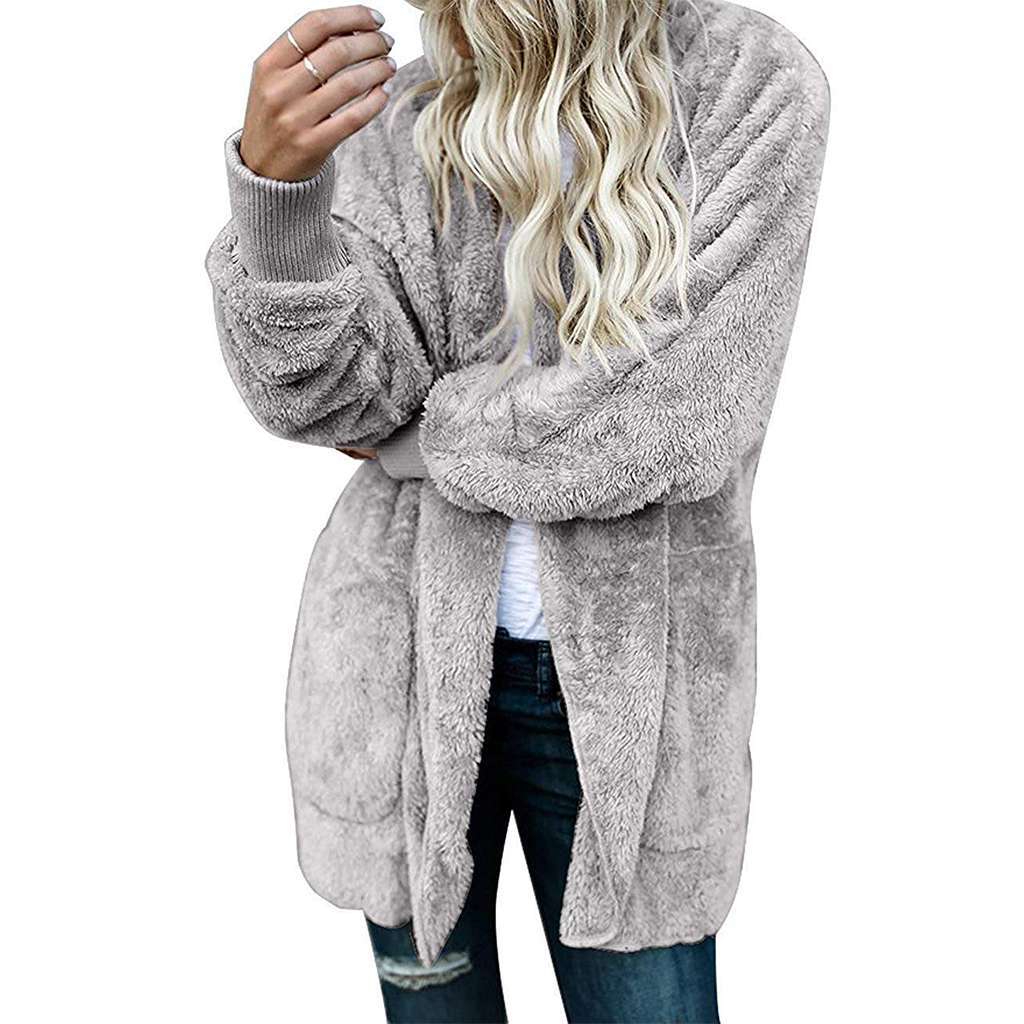 Womens Ladies Fleece Hoodie Coat Winter Warm Fluffy Jacket Outwear Plus Size
