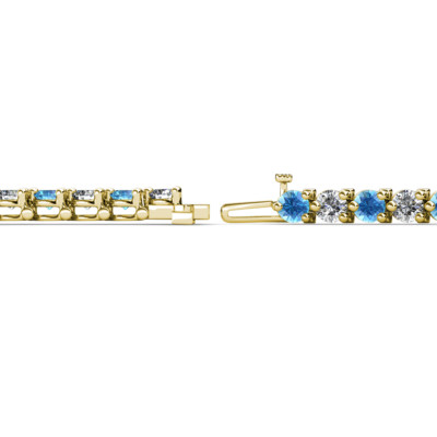 Pre-owned Trijewels Blue Topaz & Diamond Eternity Tennis Bracelet 5.32 Ctw 14k Yellow Gold Jp:124812 In G-h