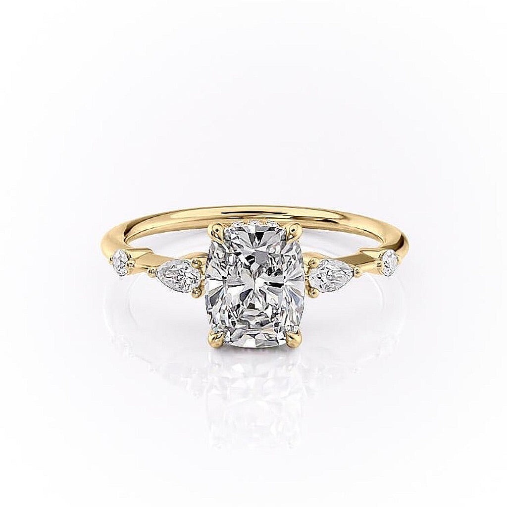 Pre-owned Ring 2 Carat Elongated Cushion Moissanite Diamond Nature Inspired Engagement  In Yellow