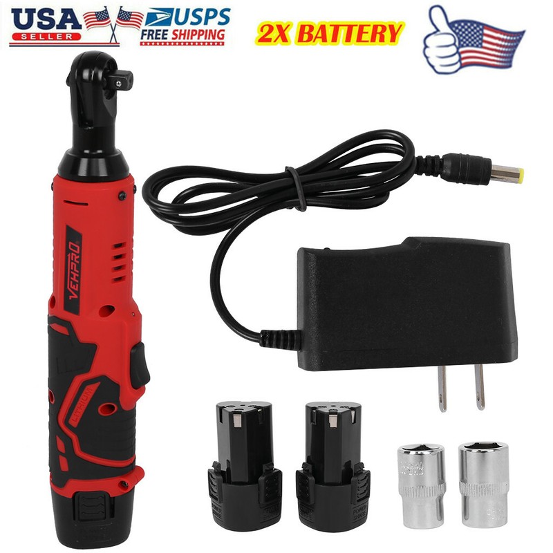 3/8'' 18v Electric Cordless Ratchet Right Angle Wrench Tool & 2 X Li