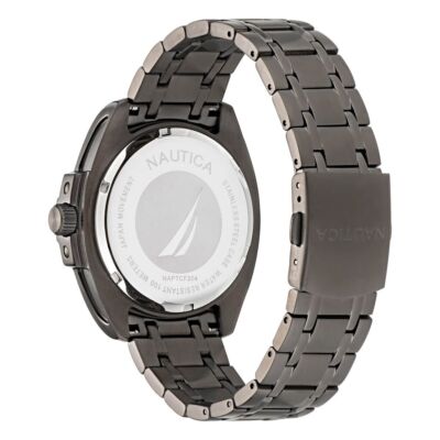 Pre-owned Nautica Mens Wristwatch  Tin Can Bay Naptcf204 Steel Black Sub 100mt