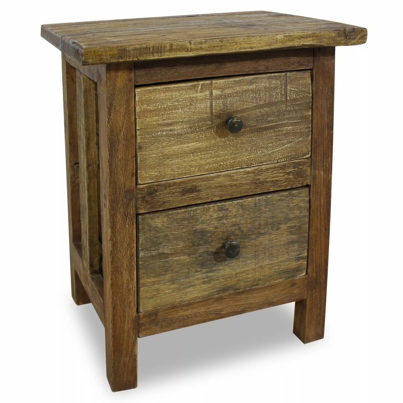 USA Solid Reclaimed Wood Nightstand w/ 2 Drawers Bedside Table