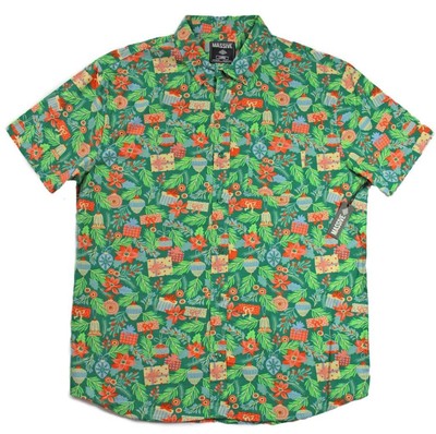 Massive Mens Shirt L Regular Fit Short Sleeve Button Front Cotton Christmas NEW