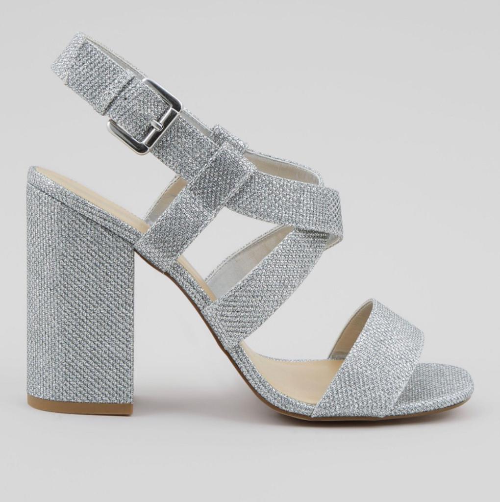 silver block heels new look