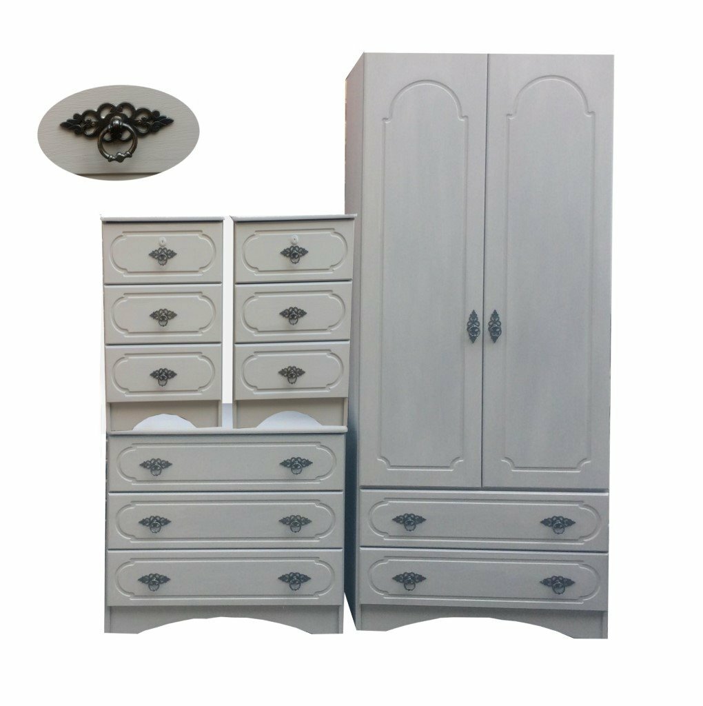 French Grey Country Solid Set Of Wardrobe Chest Of Drawers 2