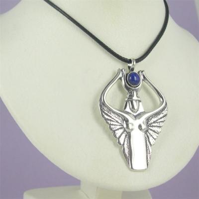0.925 Sterling Silver Hathor W/ Stone Pendant Egyptian Lioness Goddess