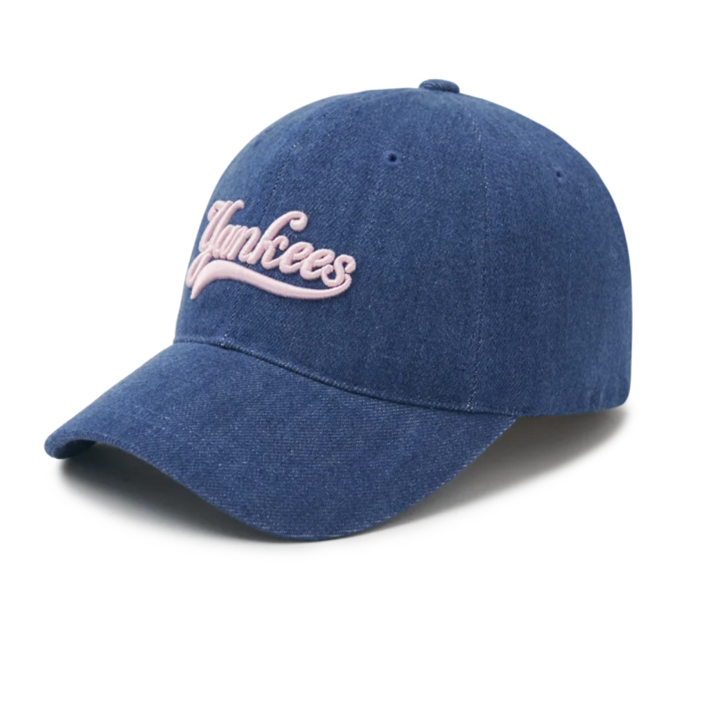 キャップ MLB Korea Denim Unstructured Ball Cap NY Indigo MLB Korea] Varsity Cultive Lettering Denim Unstructured Ball