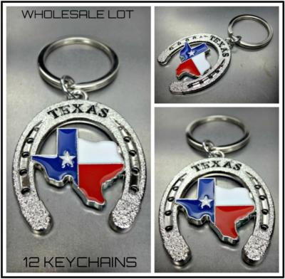 WHOLESALE LOT TEXAS Map Horseshoe KeyChain Key Ring Souvenir Gift 12 Key Chains