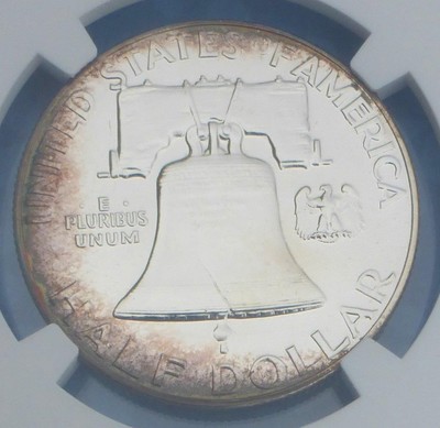 1955 NGC Proof 68 Silver Franklin Half Dollar, Gem PF68, Target Tone & Obv Cameo