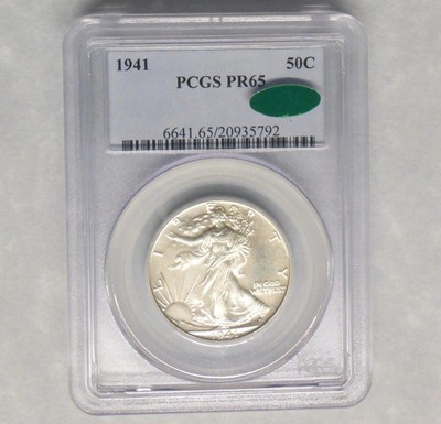 1941 PCGS & CAC PF65 Liberty Walking Proof Silver Half, (Very Weak or No AW)