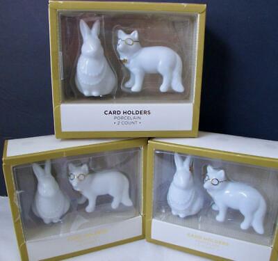 Lot 3 Boxes 6 Bunny Rabbit and Fox Porcelain Place Card Holders White Gold