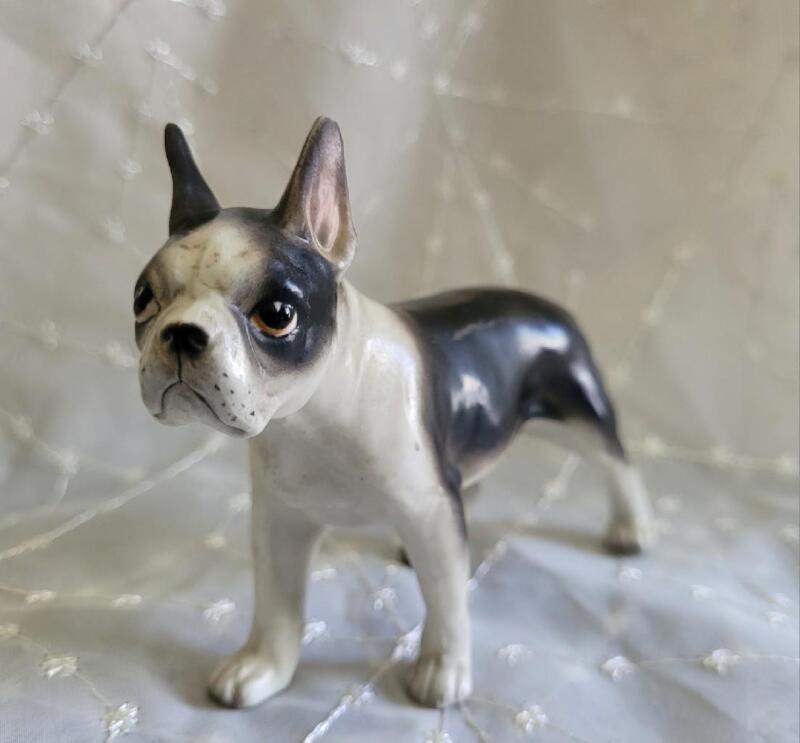 Vintage BOSTON TERRIER or BULLDOG Porcelain MADE IN JAPAN Ceramic DOG Figurine