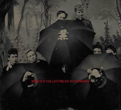 TINTYPE PHOTO #T135 ARTISTIC 7 WOMEN WITH 3 OPEN UMBRELLAS - PLEASE LOOK