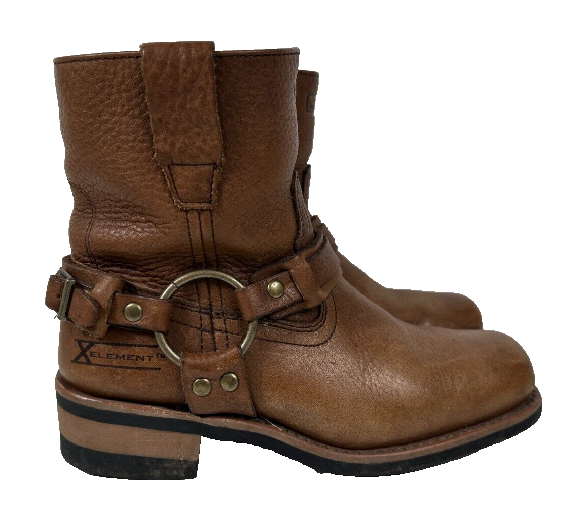 Xelement Leather Motorcycle Brown Harness Boots, Women's Size 7 Biker Mid Calf