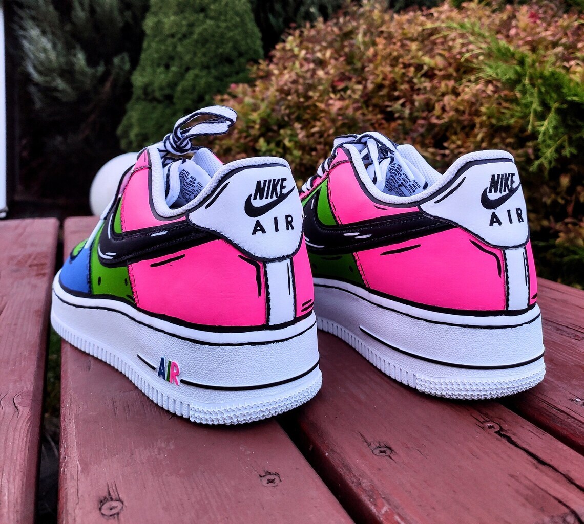 Pre-owned Nike Air Force 1 Custom "candy Cartoon Custom" White Shoes Neon Mens Womens Kids