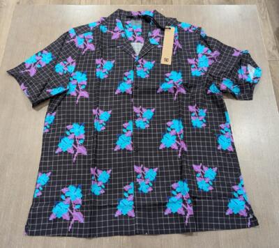 $180 Mens KSUBI Low Res Floral SS Camp Shirt Gray Multi Small