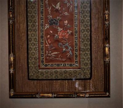 Oriental Japanese Silk Tapestry Birds & Flowers Antique Framed Embroidered