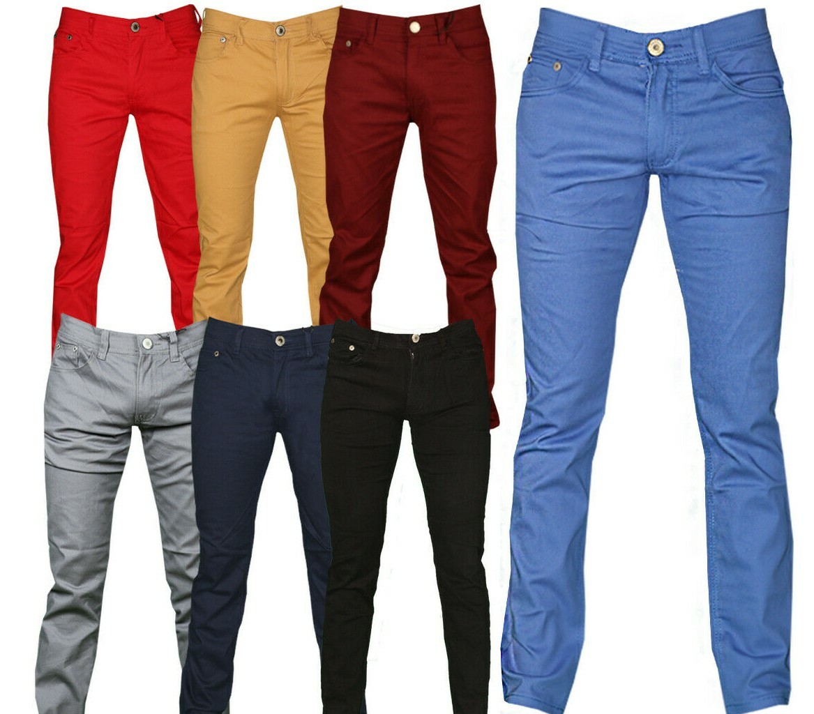 Chino Pants Men Khakis Skinny STRETCH SLIM FIT Flex Casual Cotton Trousers Slack