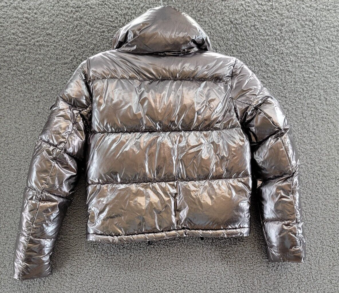 AQUA Metallic Puffer Coat Women's XS Metal Quilted Side Pockets Snap Zip Closure - Picture 11 of 17