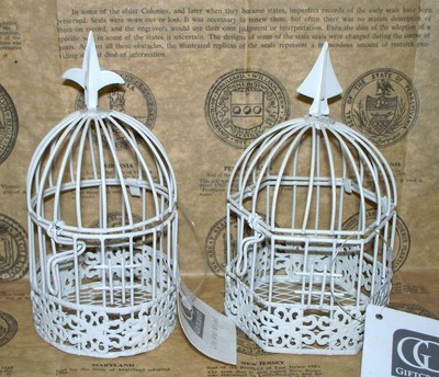 NWT 2 Victorian Style Small Bird Houses French Country White Ornate Design