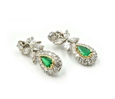 Platinum Diamond and Emerald Necklace and Earring Set