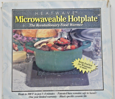 Microwave Heatable Ceramic Trivet Hotplate Food Warmer by Heatwave Black Speckle