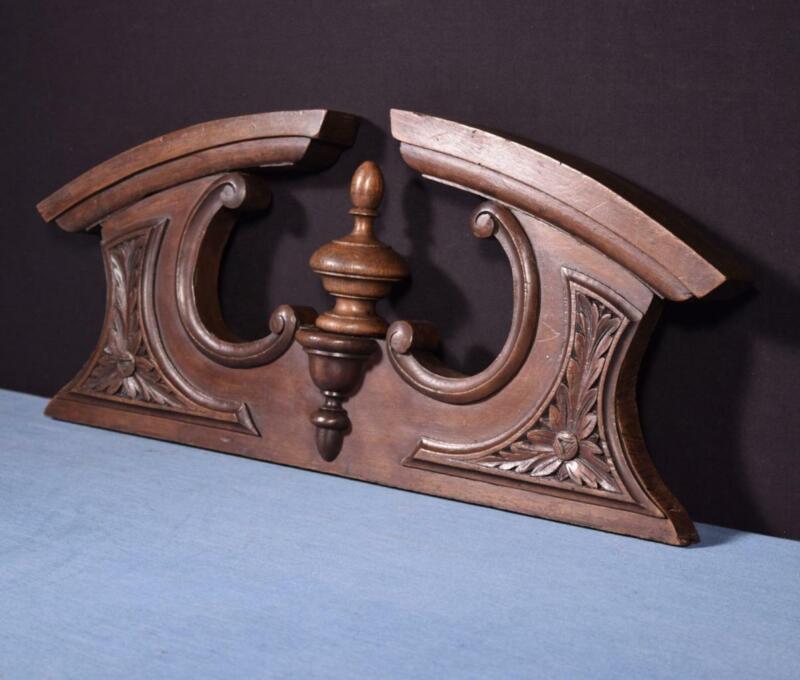 *22" French Antique Pediment/Crest in Carved Walnut Wood Salvage
