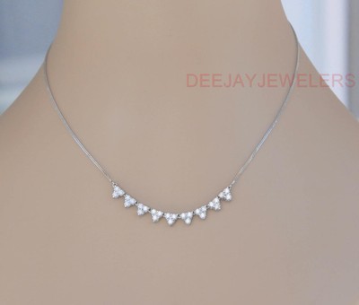 Natural 1.60ct Diamond Necklace Half-Tennis Cluster 14k White Gold