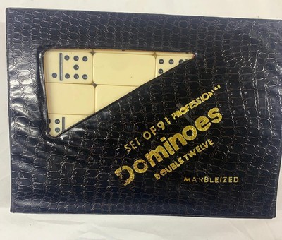 VTG SET OF 91 +5 PROFEFFIONAL DOUBLE TWELVE DOMINOES MARBLEIZED WITH VINYL CASE