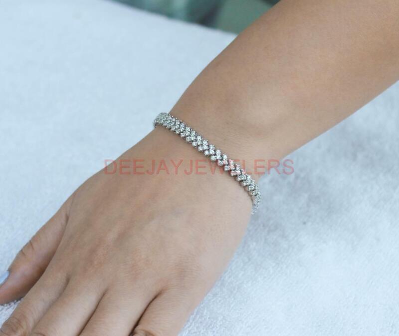 5ct Earth-mined Diamond Tennis Bracelet Chevron Link 14k White Gold Usa Made