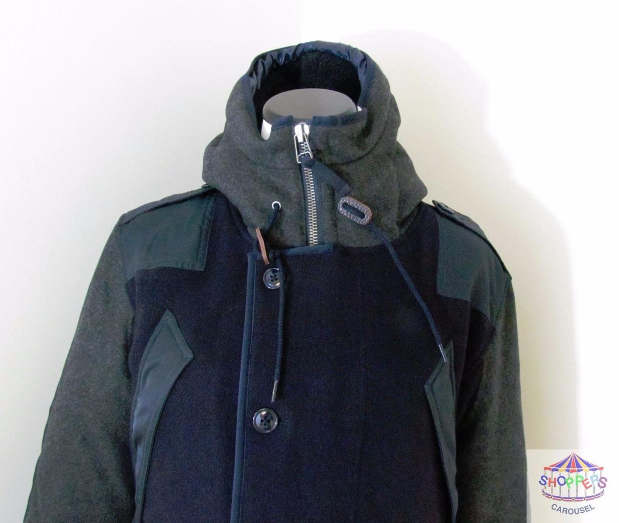 Pre-owned Jcrew J Crew Burbridge Mixed Media Parka Coat B6776 $698 Winter Navy Charcoal In Blue