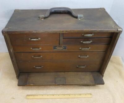 Antique Union 6 Drawer Wood Machinist Wooden Tool Box Jewelry Chest Of Drawers !