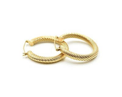 14k Yellow Gold Rope Style Hoop Earrings